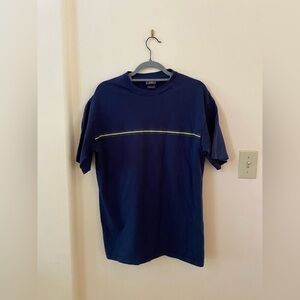 VINTAGE GET YOUR KISSES KICKS ROUTE 66 MENS NAVY BLUE T-SHIRT WITH STRIPE COTTON